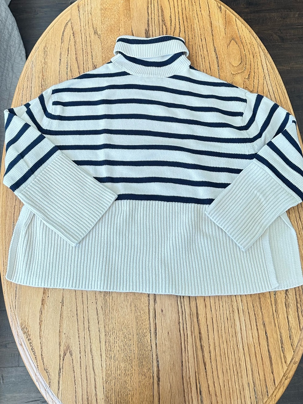 GAP Cream and Navy Striped Turtleneck Sweater